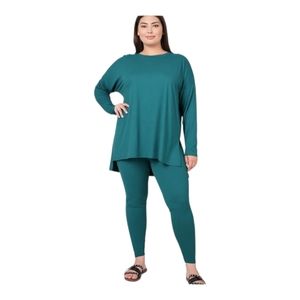 🔥Restock*Zenana Plus Size Casual Teal 2pc Loungewear Pants Set (1X,2X,3X)